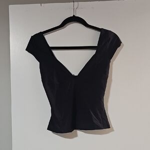 Free People Black V-Neck Blouse